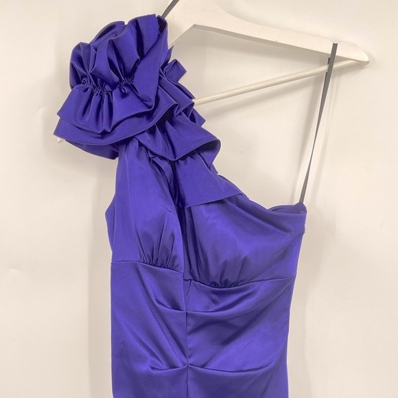 Xscape Formal Dress Purple One Shoulder Ruffle Mermaid Satin Gown Prom Formal - Picture 4 of 6